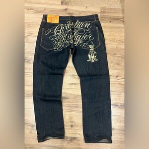 Vintage Y2K Christian Audigier Denim Jeans Dark Blue Embroidered 38x34